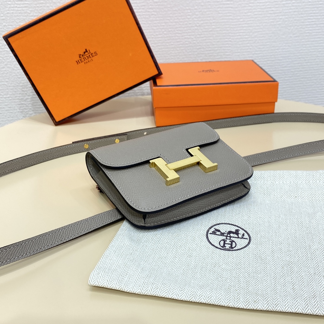 Hermes Constance Slim Wallet Belt Bag In Gris Asphalte Epsom Leather